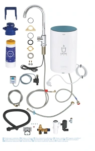 Комплект для кухни GROHE Red Mono с C-образным вентилем, бойлером M-Size и фильтром, хром (30085001)