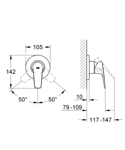 Внешняя часть смесителя для душа встраиваемый GROHE BauFlow, хром (19585000)