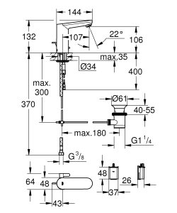 Смеситель для раковины GROHE Eurosmart Cosmopolitan E инфракрасный, хром (36331001)