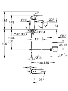 Смеситель для раковины GROHE Eurosmart, S-size, матовый черный (239692433)