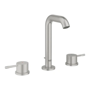 Смеситель для раковины GROHE Essence на 3 отверстия с донным клапаном, M-size, суперсталь (20296DC1)
