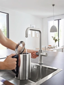 Смеситель для кухни GROHE Blue Home с системой фильтрации, охлаждения и газирования воды, Wi-Fi, суперсталь (31543DC0)