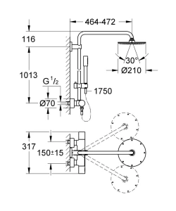 Душевая система GROHE Rainshower System 210 с термостатом для душа, хром (27032001)
