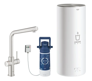 Комплект для кухни GROHE Red Duo с L-образным смесителем, бойлером L-Size и фильтром, суперсталь (30325DC1)
