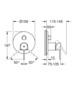 Внешняя часть смесителя для ванны GROHE Plus с переключателем на 3 положения, суперсталь (24093DC3)