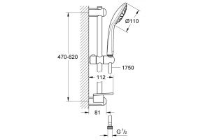 Душевой гарнитур GROHE Euphoria 110 Mono с мыльницей, 1 режим струи, душевая штанга 600 мм, 21,7 л/мин, хром (27266001)