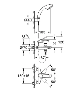 Смеситель для ванны GROHE Eurostyle, хром (33592000)