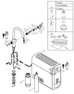 Смеситель для кухонной мойки GROHE Blue Home с системой фильтрации, охлаждения и газирования воды, хром (31455000)