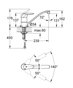 Смеситель для кухни GROHE Eurodisc, хром (33770000)
