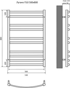 Полотенцесушитель водяной Aquatek Лугано П10 500x800, хром AQ DOC1080CH