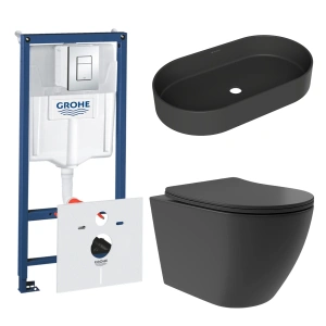 Комплект инсталляции GROHE Rapid SL 38775001 с унитазом Aqueduto OVO Plus OVOT0240 и раковиной Aqueduto ESPIRAL ESP0240 (NW0458)