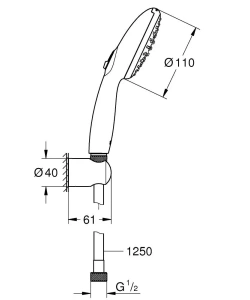 Душевой набор GROHE Tempesta 110, 2 режима, 1250 мм, 7,4 л/мин, хром (26164003)