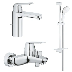 Комплект смесителей GROHE Eurosmart Cosmopolitan для раковины, ванны с душевым гарнитуром и полкой, хром (1000179)