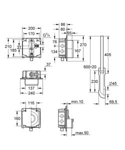 Смывное устройство под давлением для унитаза GROHE Rondo без ИК-панели смыва, для низкого давления (37157000)