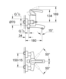 Смеситель для ванны GROHE Tenso, хром (33349000)