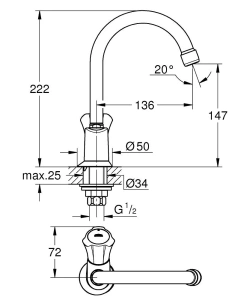 Кран для раковины GROHE Costa L, без функции смешивания, хром (20393001)