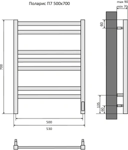 Полотенцесушитель водяной Aquatek Поларис П7 500x600, черный муар AQ KO0760BL