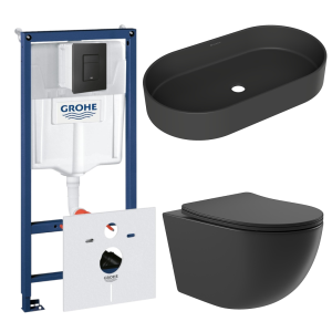 Комплект инсталляции GROHE Solido 38811KF0 с унитазом Aqueduto OVO OVOT2140 и раковиной Aqueduto ESPIRAL ESP0240 (NW0622)