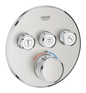 Внешняя часть термостата для ванны и душа GROHE Grohtherm SmartControl на 3 потребителя, круглая, суперсталь (29121DC0)