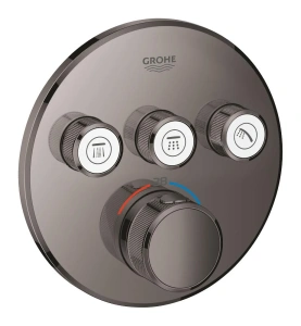 Внешняя часть термостата для ванны и душа GROHE Grohtherm SmartControl на 3 потребителя, круглая, темный графит глянец (29121A00)