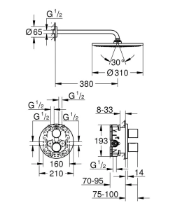 Набор GROHE Grohtherm 3000 Cosmopolitan для душа с термостатом и верхним душем GROHE Rainshower Cosmopolitan 310, хром (34571000)