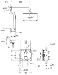 Набор для комплектации душа с Rainshower Cosmopolitan 210, GROHE Grohtherm, хром, (34732000)