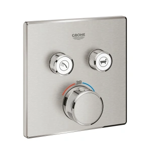 Внешняя часть термостата для ванны и душа GROHE Grohtherm SmartControl на 2 потребителя, квадратная, суперсталь (29124DC0)