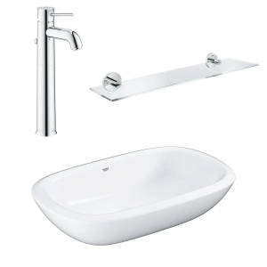 Комплект для ванной GROHE: раковина, смеситель и полка, альпин-белый/хром (NC0011)