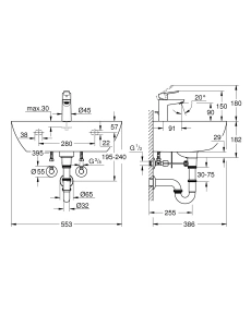 Набор для ванной: раковина 55, смеситель Start Edge и сифон, GROHE Bau Ceramic, (39471000)