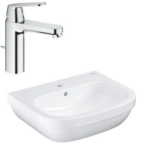 Раковина GROHE Euro Ceramic + Смеситель для раковины GROHE Eurosmart Cosmopolitan с донным клапаном, средний излив (NC0004)