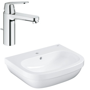 Раковина GROHE Euro Ceramic + Смеситель для раковины GROHE Eurosmart Cosmopolitan с донным клапаном (NC0004)