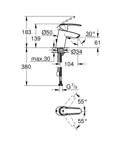 Смеситель для раковины GROHE Start с цепочкой, хром (32277001)
