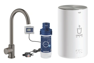 Комплект для кухни GROHE Red Mono II с бойлером M-size, с вертикальным вентилем с C-образным изливом, темный графит матовый (30085AL1)
