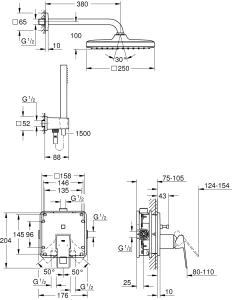 Душевая система GROHE Eurocube, с верхним душем Tempesta 250 Cube, хром (25239000)