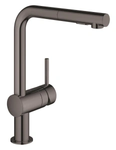 Смеситель для кухни GROHE Minta с вытяжным душем, L-образный излив, темный графит глянец (30274A00)