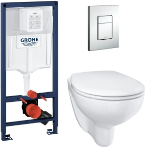 Система инсталляции GROHE Solido 5 в 1, с подвесным унитазом Bau Ceramic и панелью смыва Skate Cosmopolitan (39586000)