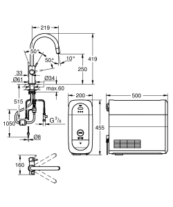 Смеситель для кухни GROHE Blue Home с системой фильтрации, охлаждения и газирования воды, Wi-Fi, хром (31541000)