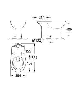 Унитаз напольный безободковый GROHE Bau Ceramic, вертикальный выпуск (без бачка и сиденья), альпин-белый (39429000)