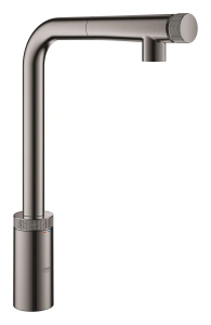 Смеситель для кухни GROHE Minta SmartControl с вытяжным L-изливом, темный графит глянец (31613A00)