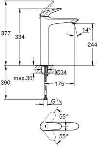 Смеситель для раковины GROHE Eurostyle, XL-size, белая луна (23719LS3)