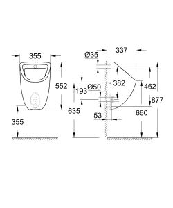 Писсуар GROHE Bau Ceramic, скрытый монтаж, альпин-белый (39438000)