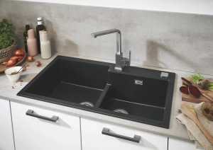 Мойка GROHE K500 с 2 чашами, 860 x 500 мм, черный гранит (31649AP0)