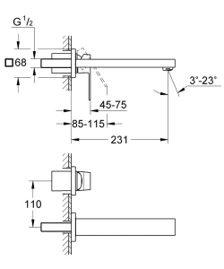Внешняя часть смесителя для раковины GROHE Eurocube на 2 отверстия, M-Size, хром (23447000)