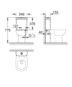 Смывной бачок для унитаза GROHE Bau Ceramic, альпин-белый (39436000)