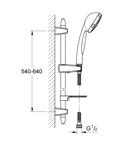 Душевой гарнитур GROHE Vitalio Comfort 100 с мыльницей, 3 режима струи, душевая штанга 600 мм, 9,5 л/мин, хром (28732000)