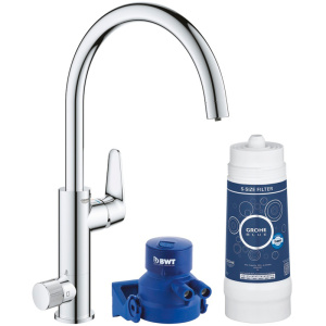 Смеситель для кухонной мойки GROHE Blue Pure BauCurve с функцией фильтрации, с фильтром в комплекте, хром (119709)