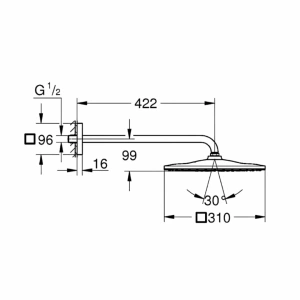 Верхний душ GROHE Rainshower 310 Mono с душевым кронштейном, 1 режим, 422 мм, хром (26563000)