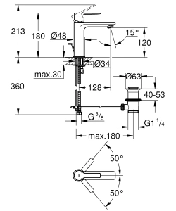 Смеситель для раковины GROHE Lineare с донным клапаном, S-Size, темный графит матовый (32114AL1)