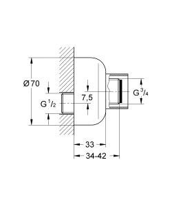 Эксцентрик s-образный 1/2 дюйма x 3/4 дюйма GROHE, регулируемый 7,5 мм (12023000)