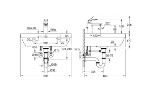 Набор для ванной GROHE Euro, раковина 60 + смеситель Eurosmart Cosmopolitan (39642000)